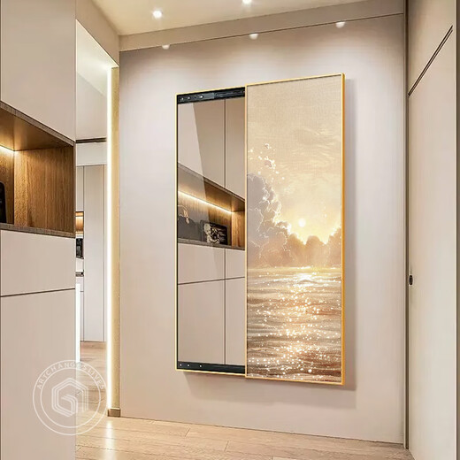 Xingkai 2024 Log Wind Sunrise Push-pull Full-length Mirror Invisible Push-pull Closed Cover Hidden Dressing Mirror Decorative Hanging Painting M3519 Xiayang Mirror A 40*120CM [On-door] Aluminum alloy black frame + left