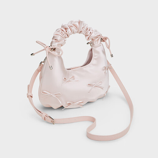 CHARLES&KEITH蝴蝶结褶皱手提斜挎小方包生日礼物女圣诞礼物送女友CK2-40151496 Baby Pink浅粉红色 中包