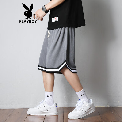 花花公子（PLAYBOY）运动短裤男款夏季美式篮球裤衩冰丝速干五分中裤男士宽松休闲裤子 1478-黑色 + 1478-白色 XL