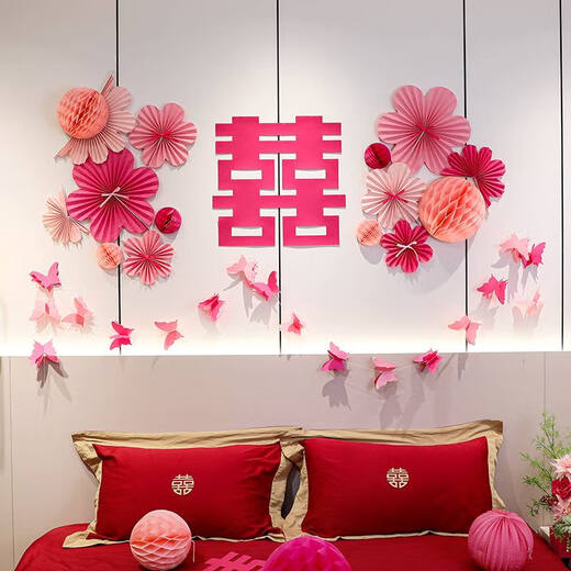 Li Lang Boda Decoración Conjunto de decoración de nuevos Suministros de boda de personajes felices Hombres y mujeres dormitorio de hotel simple Dibujo de pared B4839