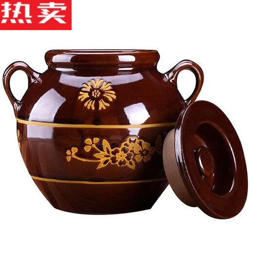 MZXM Jingdezhen ceramic lard jar oil jar kitchen household clay pottery with lid oil jar storage container old-fashioned 4Jin Jin equal to 0.5 kg water capacity oil jar