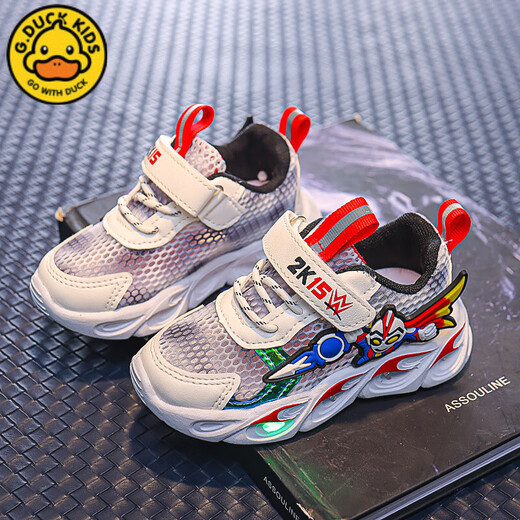 G.Duck Kids Little Duck Boy Shoes Lights Chaussures en mailles respirantes pour enfants Sneakers pour enfants Carton de mode d'été Chaussures de course Red Single Net [Style d'été] A829 29 Longueur intérieure 18,2 cm