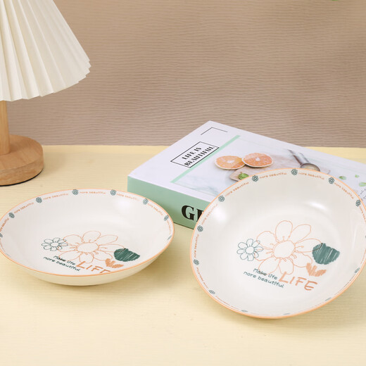 Household underglaze color ceramic pastoral style modern style simple line flower 4.8 inch bowl/7 inch plate tableware set simple line flower 7 inch plate 1 pack
