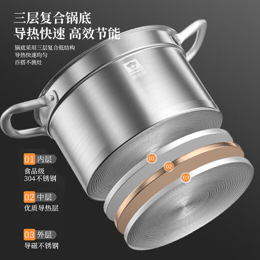 Cornbach soup pot thickened 304 stainless steel large capacity stew pot double-ear anti-scalding noodle pot 24cm induction cooker available