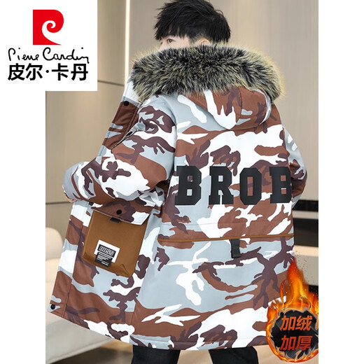 Pierre Cardin (Pierre Cardin) im mittleren Langen-Stil Parka Herbst und Winter Velvet Dicket Camouflage Jacke Militärmantel Trendy Marke Kapuze-Baumwollmanteljacke D365 Brown 3xl (ca. 150 ~ 170 Jin [Jin gleich 0,5 kg] kann getragen werden)