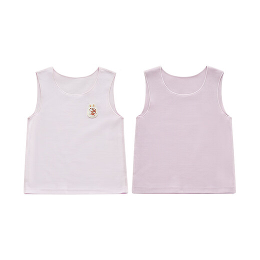 Rabbi children's round neck vest 2-pack four-season elastic boy and girl baby home base vest purple pink 90