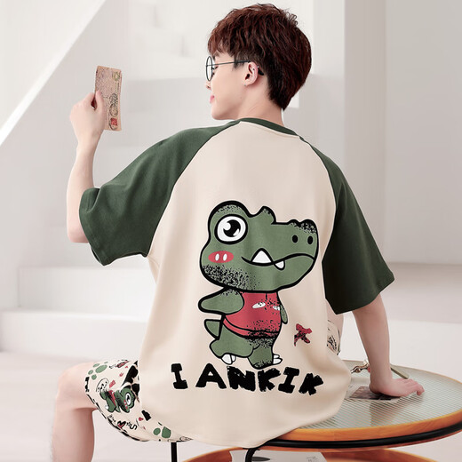 Caiyun Kali Pajamas Мужские летние шорты с короткими рукавами Студент-подросток для мужчин, летний костюм для домашней одежды, костюм для домашней одежды DMY6621# короткие шорты + шорты L Малый размер L Рекомендуемый рост около 160C и вес 8