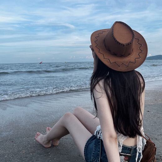 oein western cowboy hat men and women prairie hat large size sunshade desert travel sun hat mountaineering hat hiking medium brown main picture