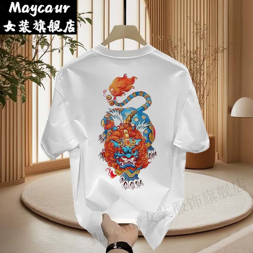 Maycaur赫库森男士宽松圆领短袖半袖夏季男女休闲百搭棉T恤ins 黑色短袖(前后D9889) M 建议(110-130斤)