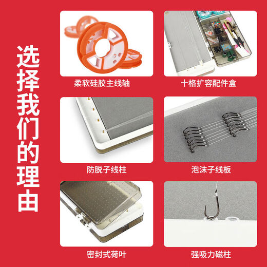 Fish float box three-layer multi-functional large-capacity main line sub-line box float box set three-in-one storage of fishing gear supplies 510 upgraded thickened red float box 14-axis coil