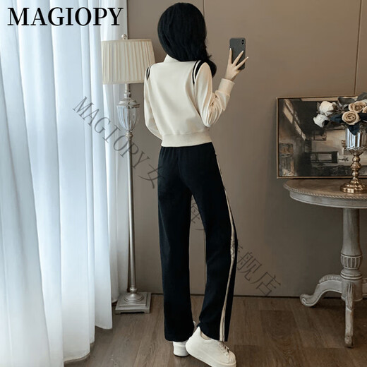 
MAGIOPY International Luxury High-end Brand European Station Set Women's Clothing 2025 Spring Fashion Age Reducing Short Jacket Top Black Top + Black Pants S (100Jin [Jin equals 0.5 kg])