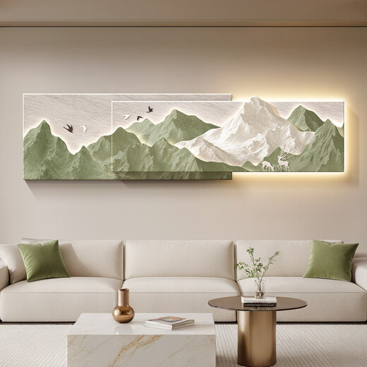 MPPMCK客厅装饰画3d立体浮雕轻奢高级感背有靠山客厅装饰画轻奢高档沙发 A背有靠山 12034CM充电宝款灯画充电宝遥控开关无框双层立
