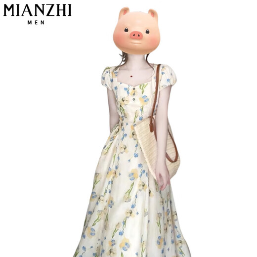 
Cotton French tea break seaside vacation square collar dress for women in summer 2025 new waist-hugging and slimming temperament floral long skirt C4L52836 apricot color [high quality 56] L 100-115Jin [Jin equals 0.5 kg]