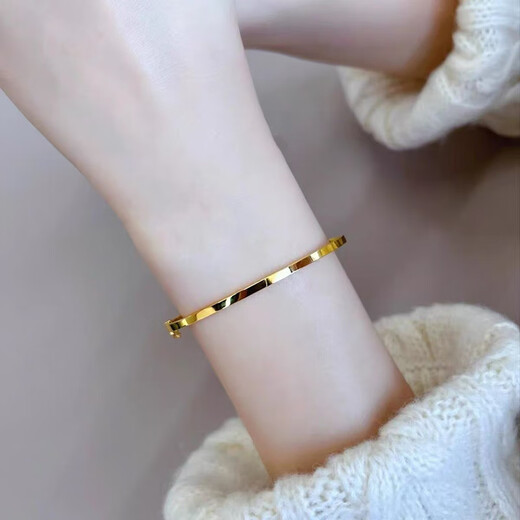 DL 1998 Fat Donglai same style 18K gold bracelet 18K color gold plain ring AU750 rose gold gold super shiny surface bracelet simple small size (recommended 70-100Jin Jin is equal to 0.5kg)