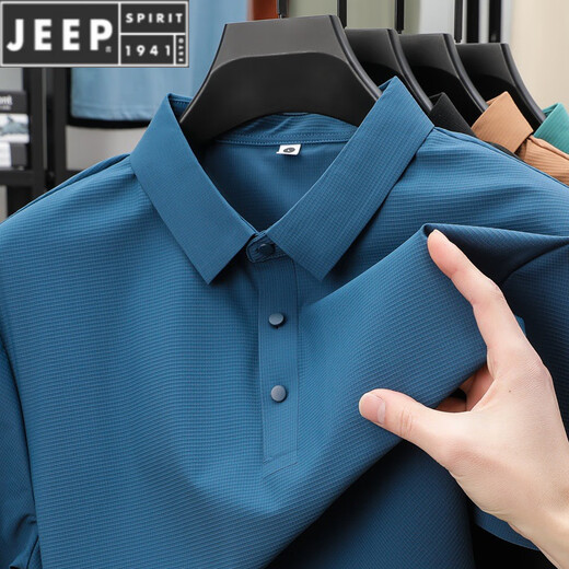 JEEP SPIRIT夏季无痕冰丝翻领POLO 衫男商务休闲短袖T恤透气青年男装潮 BJ12357深蓝 M