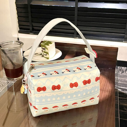 New 2025 handbag with high appearance and large capacity for travel, portable three-dimensional washing and storage cosmetic bag, kt cat bow, upgraded handle