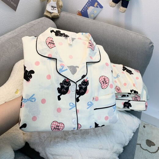 S.SOFEA Cloud Coder Pajamas El traje de gato de manga larga para mujeres se puede usar fuera de ropa para el hogar 826#Love Cat 170 m