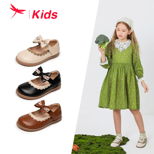 Red Dragonfly Girls' Shoes Autumn Children's Forest Retro Leather Shoes Cute Soft Soled Princess Shoes Q41BPPF376 Beige 26