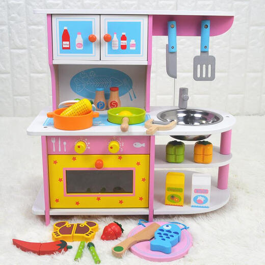 Chengliu Nouvel An cadeau en bois de cuisine en bois de cuisine jouet girls girl watch cooking simulation usware kitchen japony style b style + hauteur rehancement armoiret