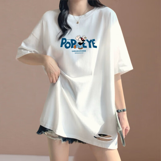 White T-shirt for women in summer short-sleeved 2024 summer new versatile mid-length loose casual age-reducing clothes ins trendy 911Ap691 L