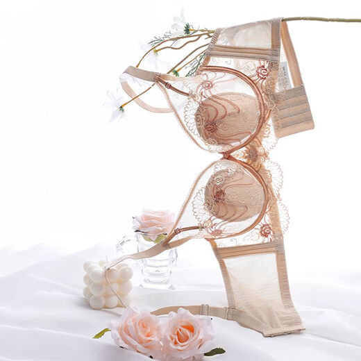 Yalu underwear thin section for women with large breasts showing small breasts, auxiliary breasts, anti-sagging, memory soft steel ring bra summer skin color suit 75B =34B