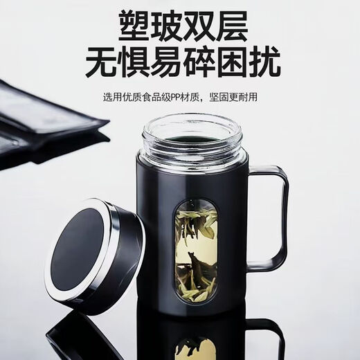 New glass cup business explosion-proof handle large capacity handle office tea cup anti-fall men's and women's cup event business black two types randomly sent 500ml
