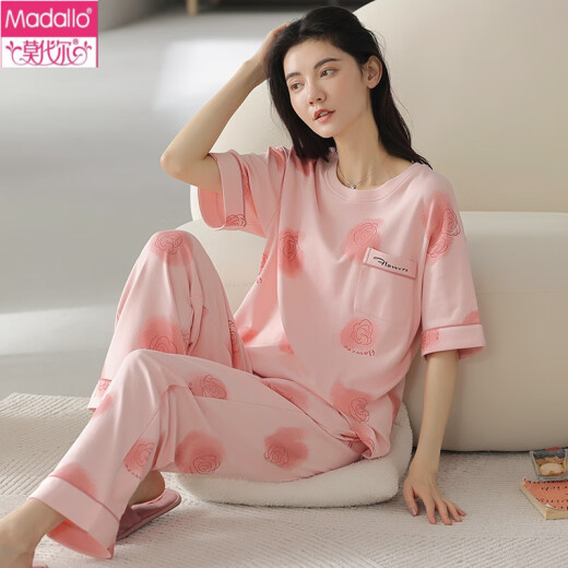 莫代尔夏季女士短袖睡衣套装纯棉长裤纯棉家居服夏天韩版薄款可外穿 Y9719 L (建议95-115斤)