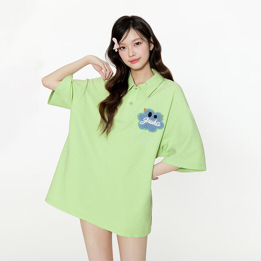 Guyuka (Guuka) Paar Outfit T-Shirt Trendy Marke kurzärmelige Herrenkleidung Sommer 2025 Neues lässiges, großer Größe loser fünf Minuten halbärmeliger Ärmel Fruchtgrün F6626 m