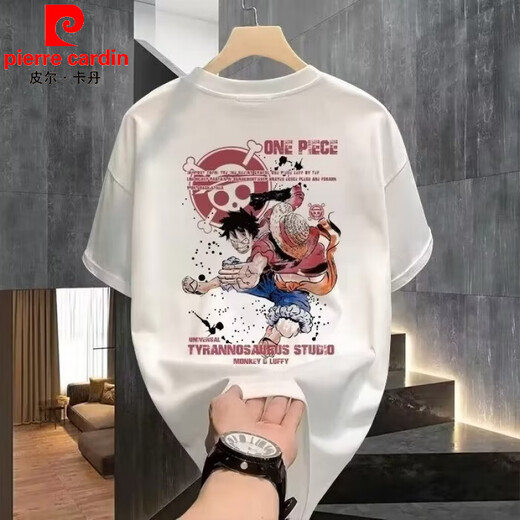 皮尔卡丹（pierre cardin）海贼王动漫尼卡路飞短袖夏季男女同款T恤潮牌纯棉220克百搭男装新 V1048白色 M