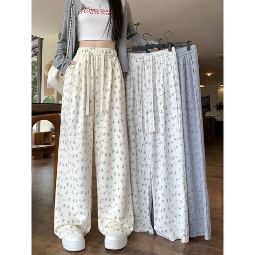 [White Blumen] Frauen lässig Wide Legs Frauen lose geradlinig 2025 Sommer Neue kleine Sporthose Aprikose Farbe L Empfohlen 115-125jin [Jin entspricht 0,5 kg]