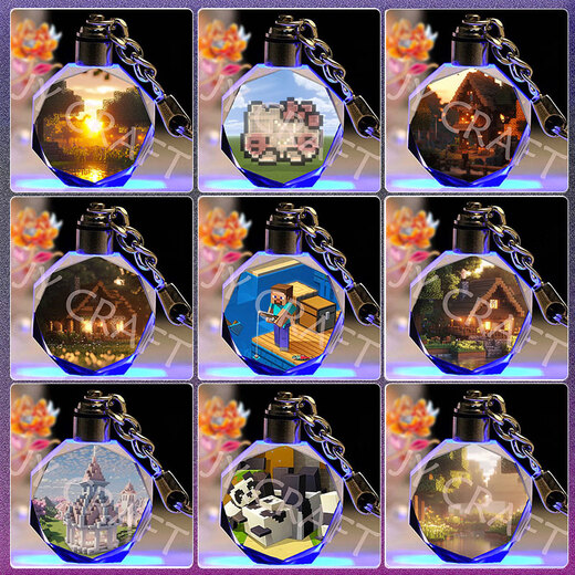 Minecraft Movie Crystal Keychain Customized Birthday Gift for Best Friend and Classmate DIY Luminous Pendant Herobrine Fishing