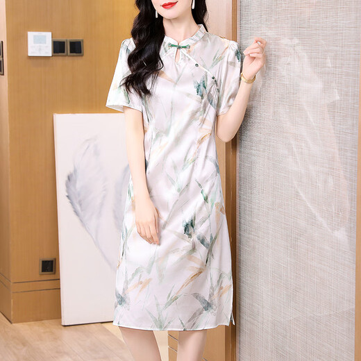 OLJ高档品牌真丝连衣裙女2025年夏季新款国风减龄印花显瘦桑蚕丝裙子 图片色 L