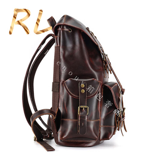 Goldwini RL Light Luxury Brand 2025 Nouveau sac à dos masculin en cuir décontracté sac grande capacité de voyage sac à dos rouge brun rouge