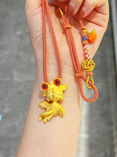 Libiao 3D hard gold goldfish pendant 999 pure gold Chinese style women's koi braided pure gold necklace as a gift for mother Small koi pendant about 3.95g