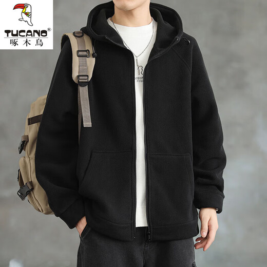 Woodpecker (TUCANO) Austrian velvet jacket men's autumn and winter new velvet hooded jacket for men and teenagers all-in-one velvet sports cardigan coat 10268-1-K0905 gray velvet XL about 145~165Jin Jin equals 0.5 kg can be worn