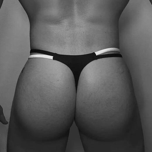 Men's sexy underwear men's low-waist sexy thong color-blocked cotton sports breathable t-pants muscular men 0 sports students white black M