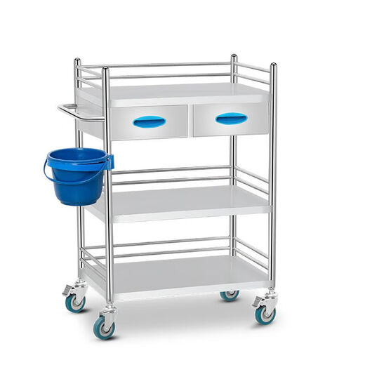 Sailoto stainless steel trolley welding nurse trolley multi-functional tool trolley with drawer treatment trolley instrument trolley two-story large drawer-less brake wheel
