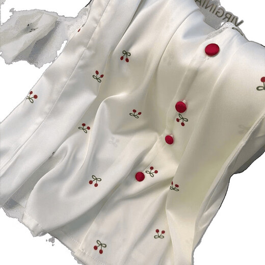 UKUHPKins小樱桃蕾丝边睡衣女夏季三件套短袖短裤长裤家居服薄 LW-9214【短袖短裤】 XL 【建议120-135斤】