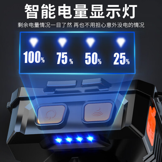 Bulls same night fishing headlight strong light charging super bright head-mounted outdoor ultra-long battery life flashlight mining light without sensing 9900W100 hours USB direct charging