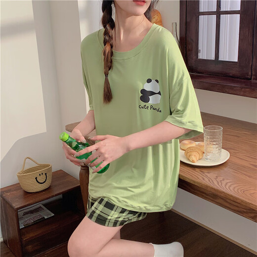UKUHPK pajamas for women in summer modal short sleeve shorts belt chest pad thin home clothes pullover sweet casual suit wear hds-1478# XL