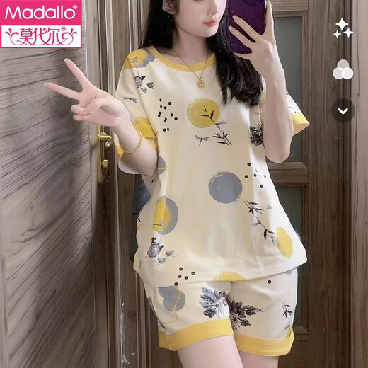莫代尔睡衣女士夏季纯棉可爱韩版短袖短裤薄款两件套装大码春秋天家居服 短袖短裤-A5012 M 女【80-100斤】