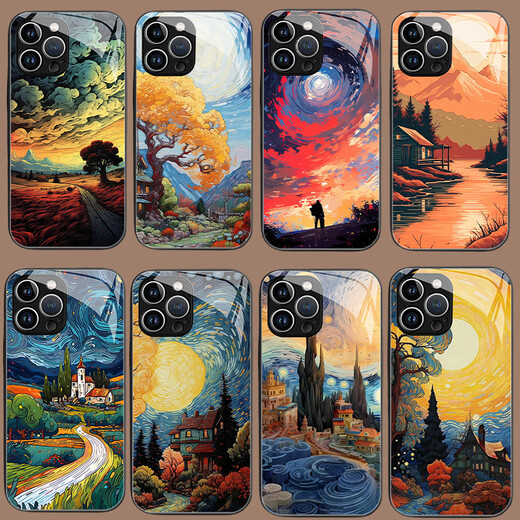 Dingding ding ding apple whone ding phone case ins style van gogh huile peinture style objectif tout compris petit style de femme frais adaptée à l'iPhone11 / 12/13/14/11