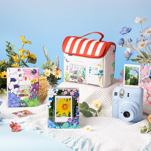 FUJIFILM instax mini12 instant camera 3-inch photo paper one-time imaging travel camera gift box hydrangea blue image flower room set ~ including camera bag + photo album + photo frame photo paper combination package 1 including standard + 20 pieces of white edge photo paper + peripheral accessories