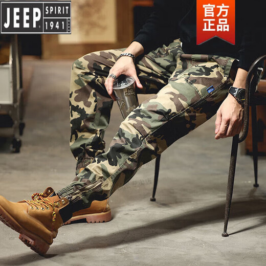 Jeep Spirit American Camouflage Hosen Männer Lose Krawatten im Freien Frühlings- und Herbsthosen Männer lässige Hosen Trendy Retro Work Hosen Männer A679 Tarnung Khaki 33 zwei Füße sechs