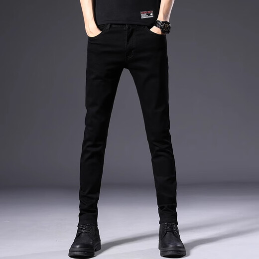 ROMON Hong Kong high-end non-disappearing black jeans men's 2025 summer thin slim fit small feet elastic casual long trousers 1048 light blue (summer thin) size 36
