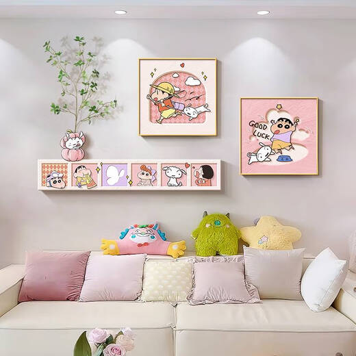 溥畔客厅大白墙装饰画奶油风卡通动漫沙发后背景墙挂画 A款- 10035(UV精雕)+4040+4040c