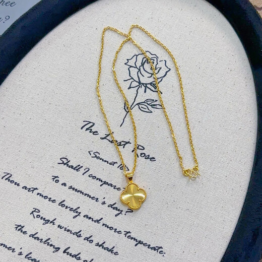 Alluvial gold 999 gold color classic high-end four-leaf clover pendant necklace women's simple flower shape versatile clavicle chain four-leaf clover necklace with exquisite gift box