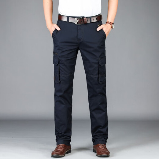 Jeep (JEEP) casual men's pants straight loose work casual pants multi-pocket trousers spring and summer thin pants B9923 B9923 blue spring and summer thin 35