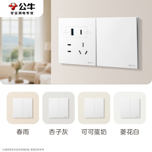 Bull switch socket G57 butterfly wing ultra-thin two-open single control switch large panel switch G57K211 twilight snow white concealed installation