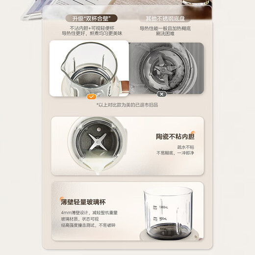 Midea machine à lait de soja petit ménage entièrement automatique sans cuisson machine à briser les murs multi-fonctionnelle sans filtre à briser les murs machine à compléments alimentaires presse-agrumes et machine de cuisson double mode lait ancien DJ10B-FB80X51 1,2 L